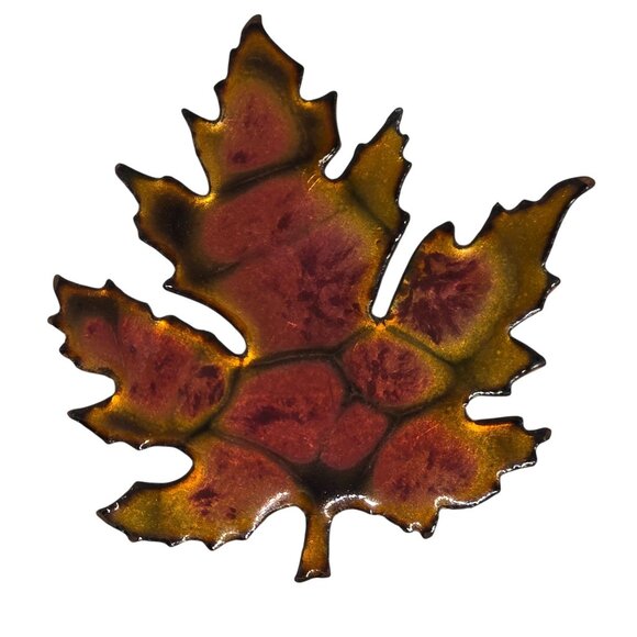 Jewelry - Vintage Enamel Maple Leaf Brooch Copper Fall Autumn Nature Pin 1980s